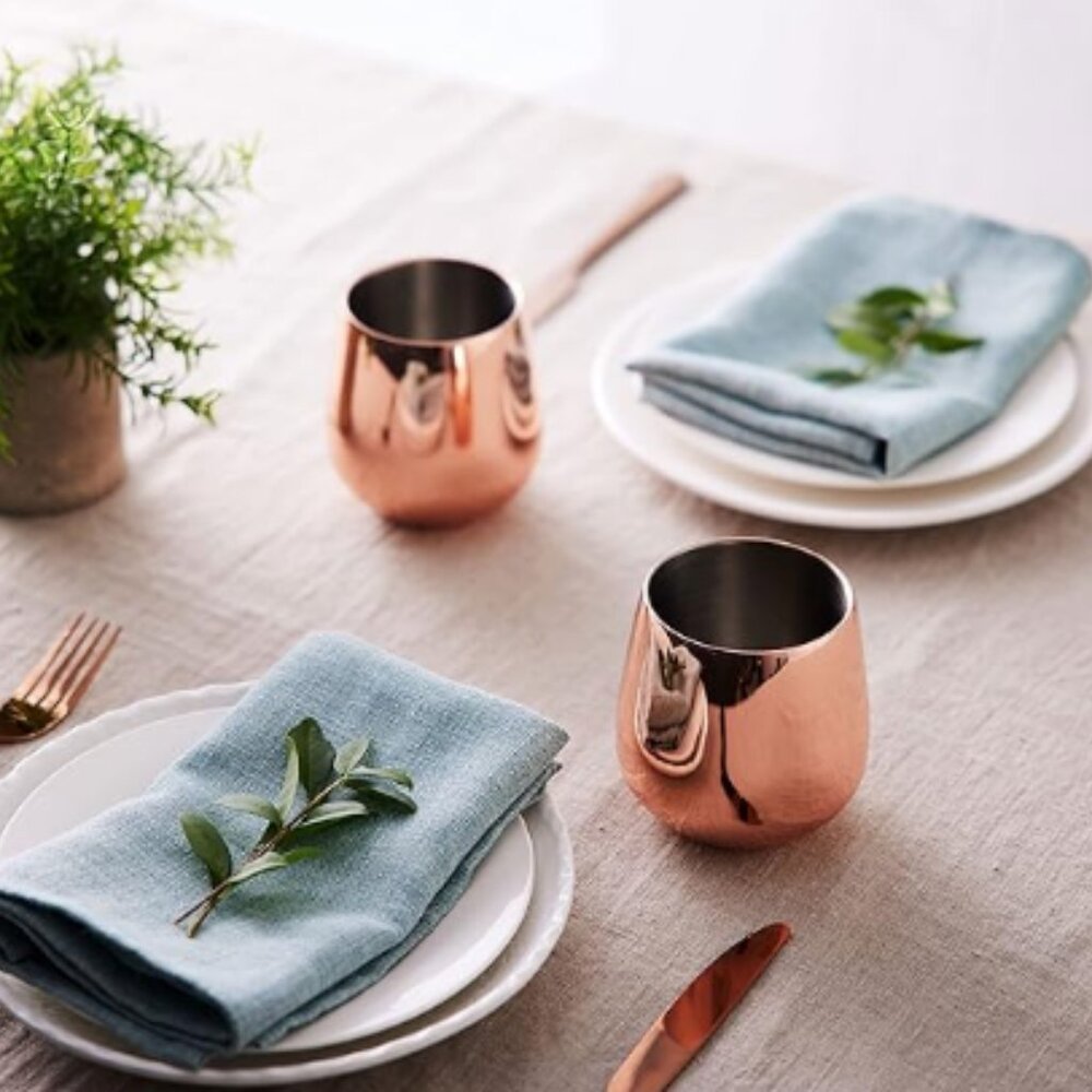 Set of 2 Rose Gold Finish Stainless Steel Stemless Wine Glass Tumbler